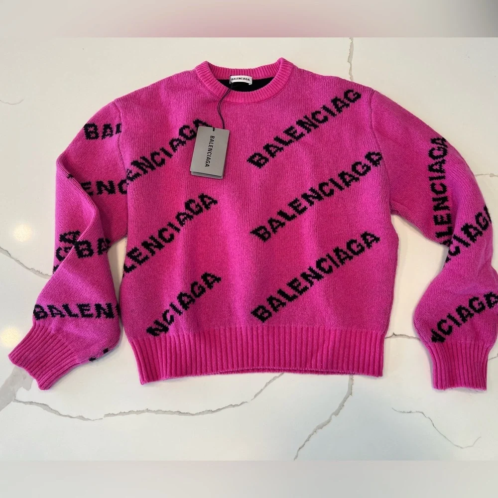 Balenciaga | Sweaters | Nwt Balenciaga Hot Pink Black Embroidered
